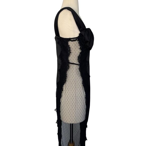 PRETTY LITTLE THING Black Satin Sleeveless Lace Insert Maxi Dress NEW Size 2 - Picture 7 of 13